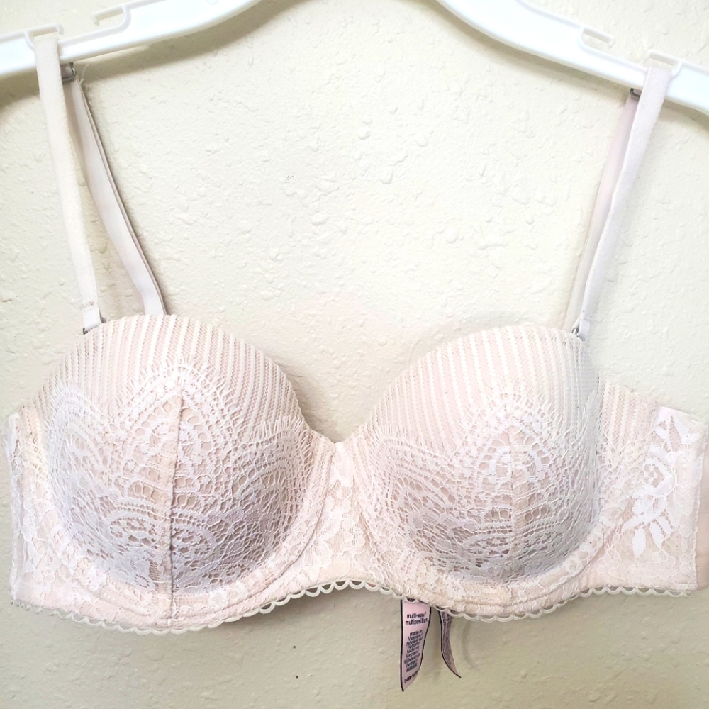 Victoria's Secret Nude/White Lace Size 34B push-up Multi-Wear Bra